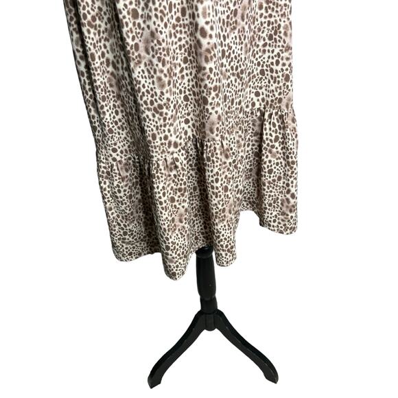 A New Day Leopard Drop Waist Ruffle Dress Size L Cream Brown Short Sleeve Mini - Picture 3 of 8